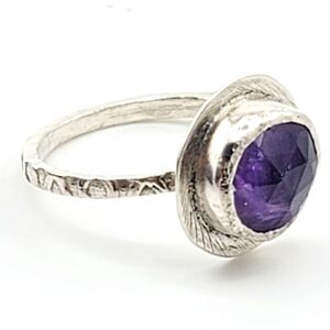 AMETHYST GEMSTONE RING HANDMADE IN STERLING SILVER METAL SIZE 8